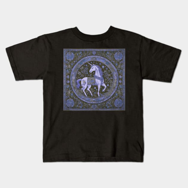 Unicorn Medieval tapestry Renaissance fair, celtic, history, middle ages, fantasy Kids T-Shirt by Aurora X